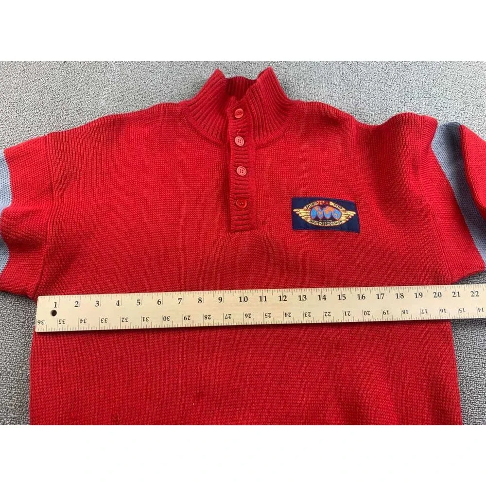 Vintage Serac Apres Ski Sweater Men M Red Globe Patch 80s Retro Hong Kong Made‎